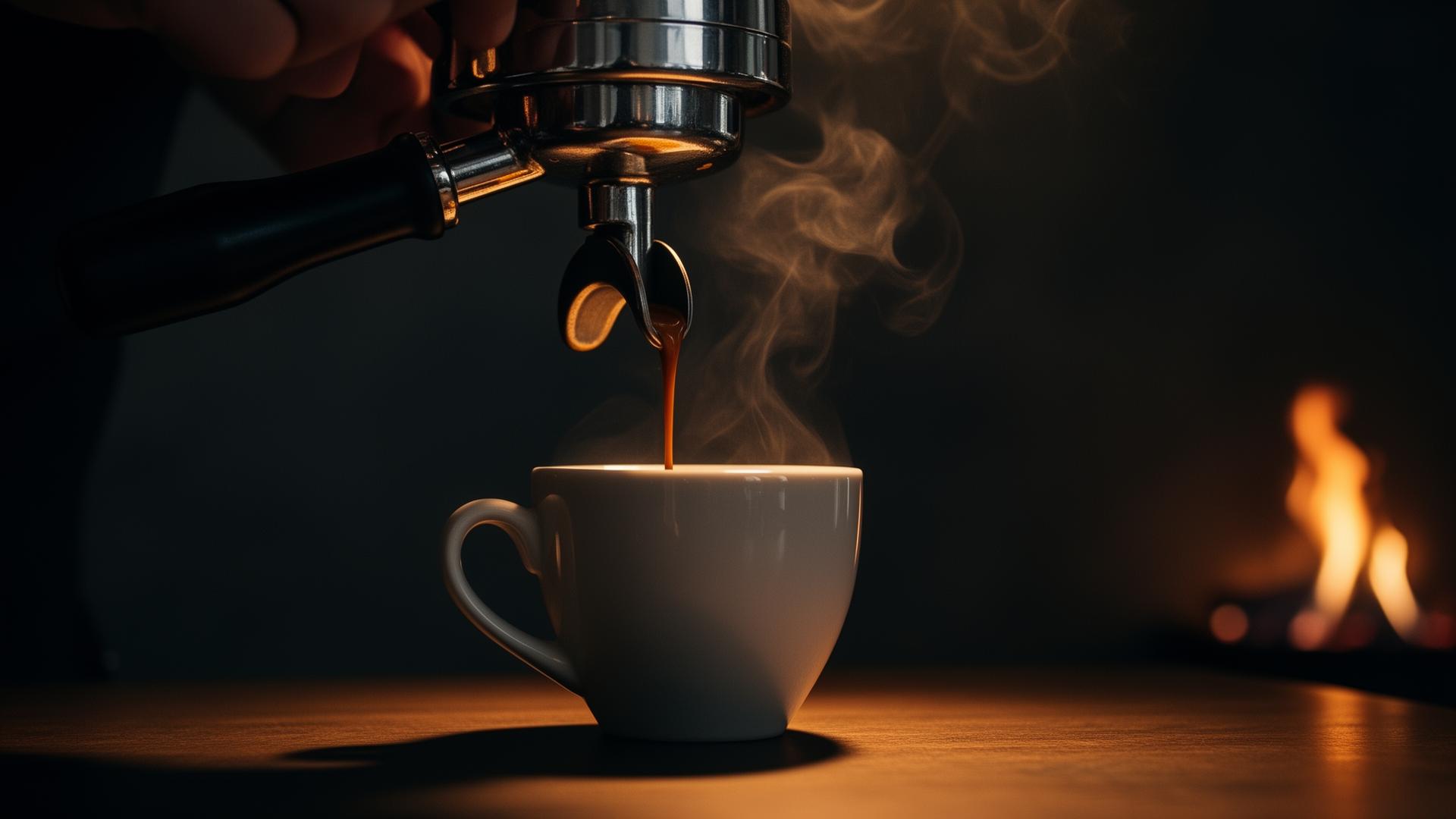 Espresso pouring at Pyros Caféro